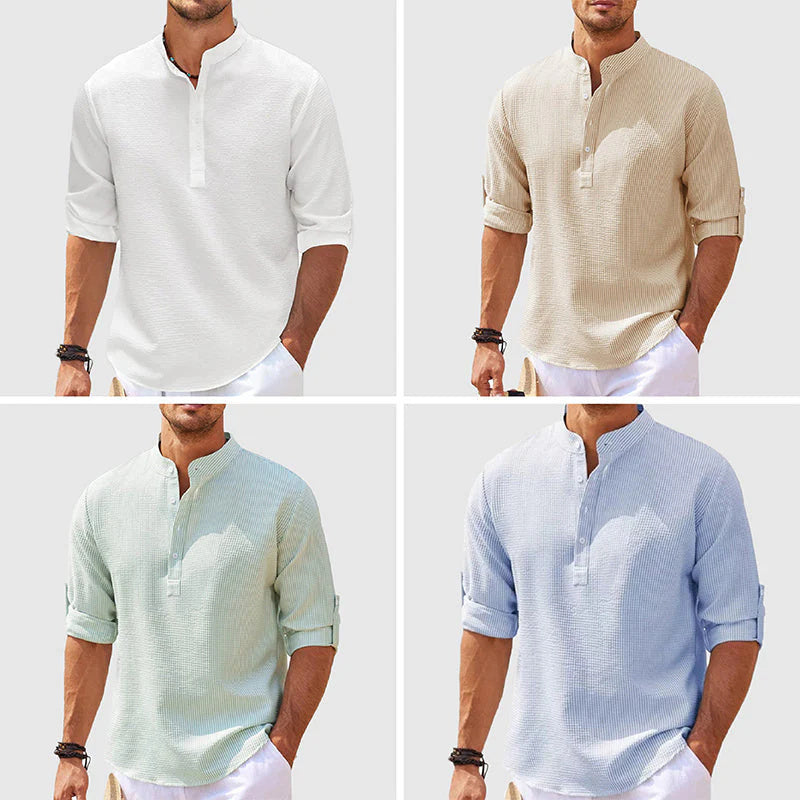 Men's Casual Shirt Long Sleeve Stand Collar Solid Color Shirt Mens Clothing Overview: Unique design, stylish and beautiful. Good material, comfortable wear. A variety of colors, any choice. Product information: Pattern: solid color Color: white, black, gr