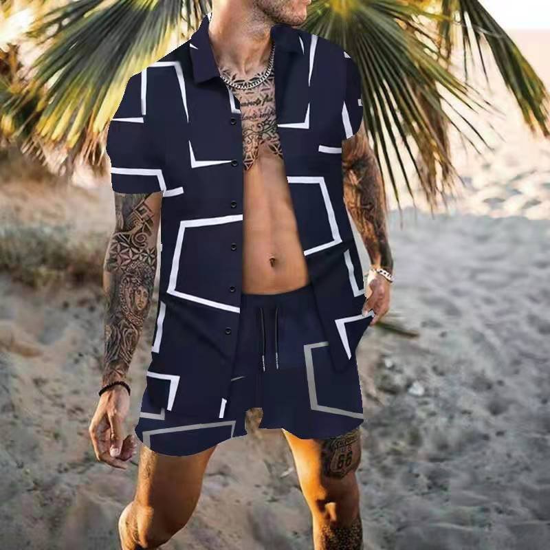 Loose Shirt Casual Men's Shorts Short Sleeve Suit Product information: Material:Polyester Fiber (Polyester) Style:Hong Kong style Features:printing Colour:navy blue,white,black Size Information: Size: S/M/L/XL/XXL/3XL Note: 1. Asian sizes are 1 to 2 sizes