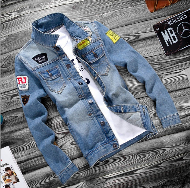 Fashion lapel men's denim jacket jacket men casual Main fabric composition; cotton The content of the main fabric composition; 60 (%) Lining ingredient content; 60 (%) Applicable scene; leisure Style details; button decoration size Shoulder width(CM) bust