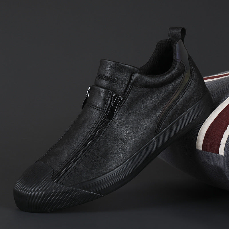 Double Zipper Casual Men Board Shoes Overview: Unique design, stylish and beautiful. Good material, comfortable feet. A variety of colors, any choice. Specification: Opening depth: middle opening (7-11CM) Pattern: solid color Upper material: canvas Toe sh