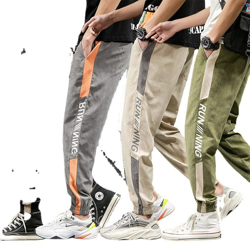 New Spring And Autumn Korean Style Trendy Loose-fitting Tooling Sports Trousers Product information: Pants length: Nine pants Waist type: high waist Is there a belt: there is a belt Pants placket: Tether closure Pattern: color block Fabric name: chemical