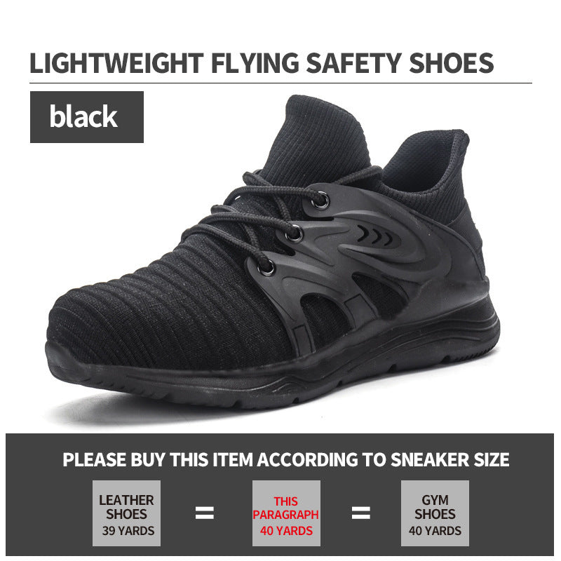 Fly-woven safety shoes Function: Piercing damage Material: flying weave Upper style: low cut Application scope: oil field, chemical industry, railway, electric power, forestry, mining, engineering construction Featured service: manufacturers can customize