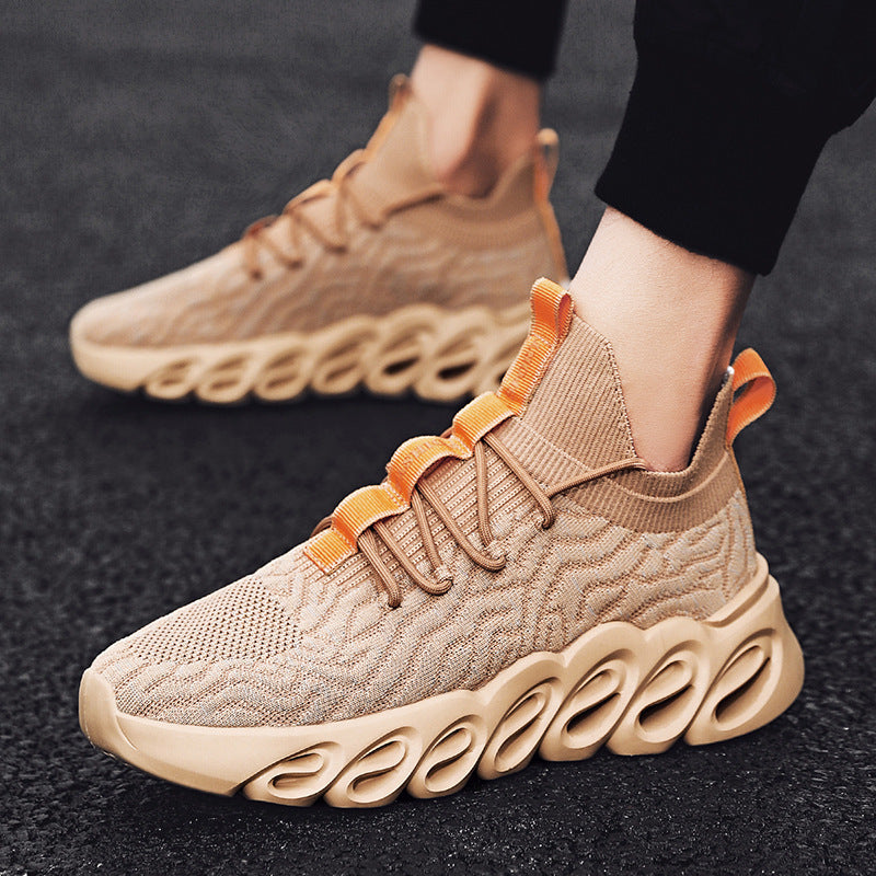 Men's fly woven mesh casual sports shoes Upper material: fabric Sole Material: Rubber Upper height: high help Sole craft; viscose shoes Cortical features: other Wearing style; back tie Popular elements: car suture Function: Breathable Toe shape: round hea