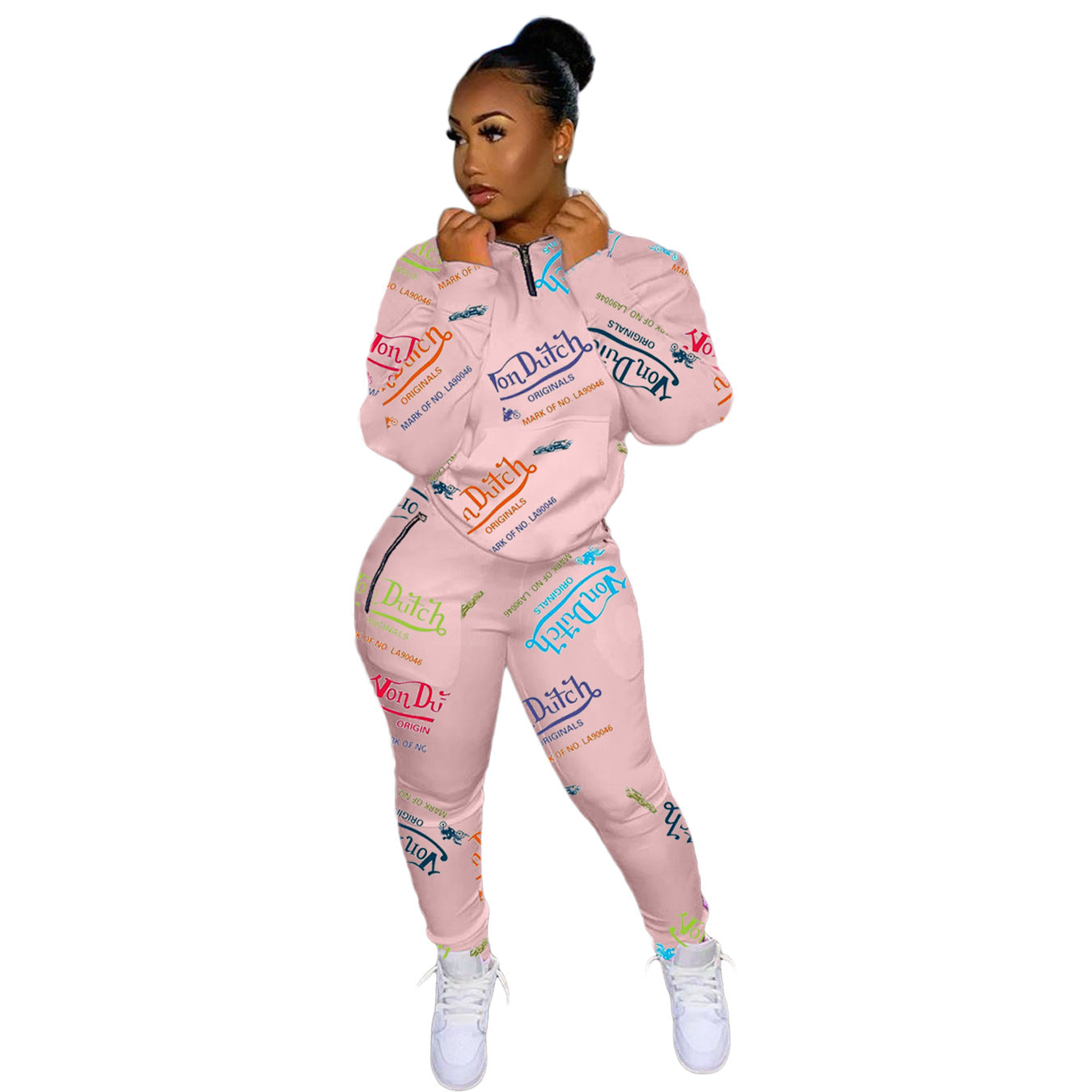 Fashion Digital Printed Letter Sweatshirt Sports Suit Product information: Top sleeve length: Long sleeve Popular elements: Zipper, printing, stitching, boyfriend style Process: Printing/Dyeing Fabric name: Thickened cotton imitation sweater pull frame Ma