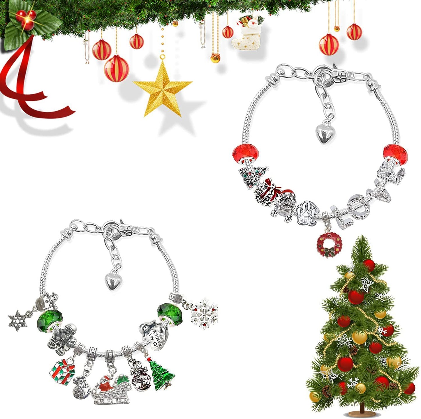 Christmas Advent 24 Countdown Calendar Gift Box Bracelet Set Overview: 100% new design and high quality Must-have for fashion women Have a beautiful appearance Specifications: Treatment process: electroplating Material: Alloy Style: cartoon Health functio