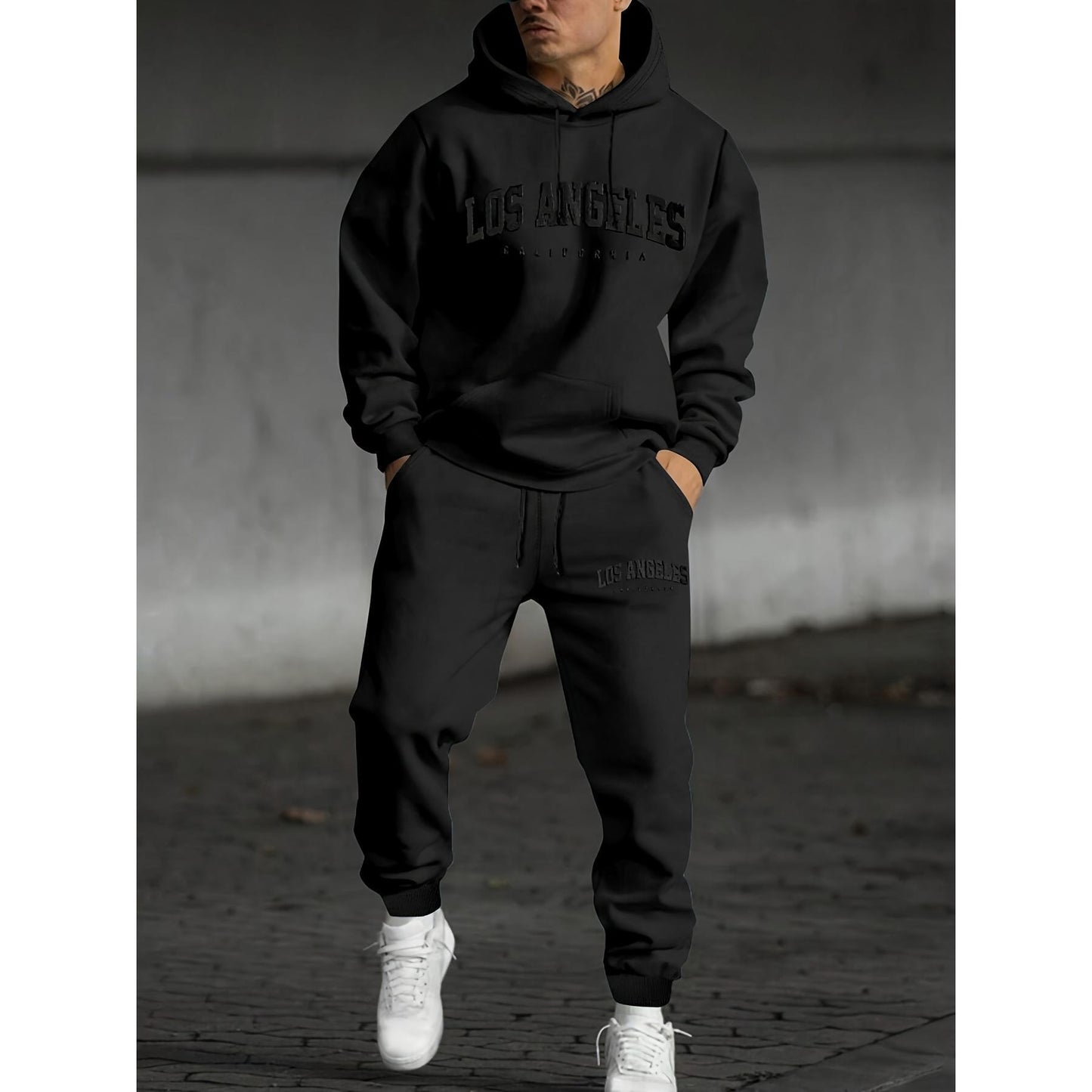 Letter Printed Men's Casual Sweater Suit