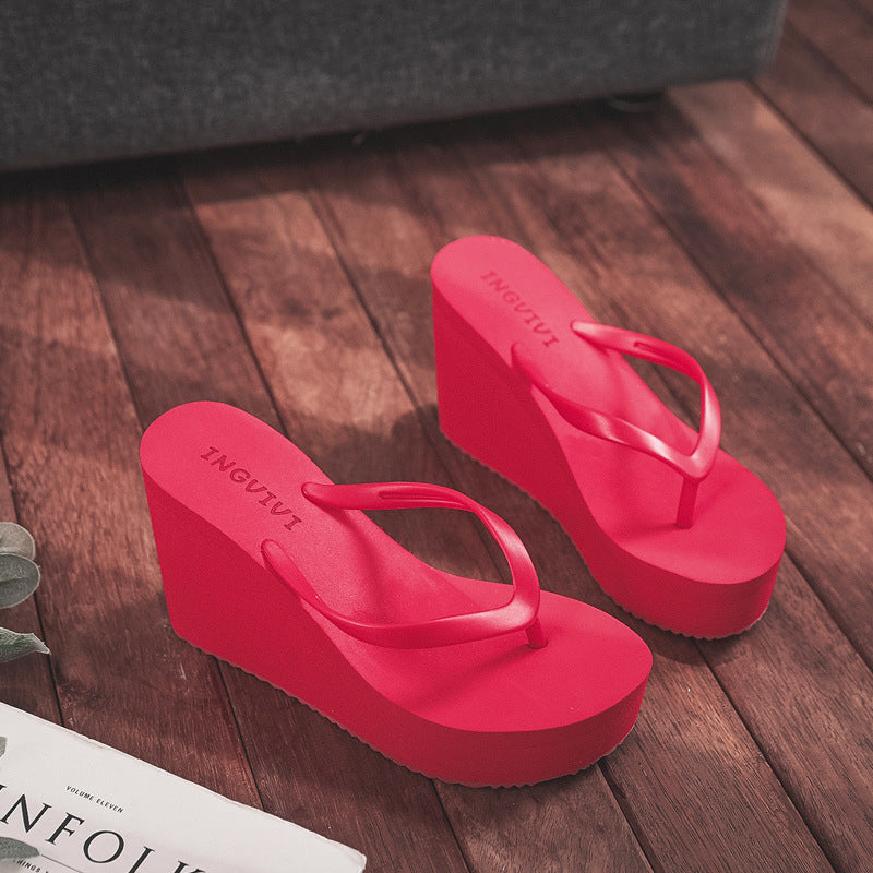 Women's High Heel Slippers Summer Platform Product information: Toe holder shape: round head Color: green, wine red, white, black, royal blue, pink, dark brown, red Shoe Upper material: EVA Size: 35,36,37,38,39,40 Sole material: TPR Style: Casual Packing
