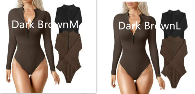 Women's Fashion Long-sleeve Zipper Jumpsuit Product information: Color: ⑧ beige, ⑧ Black, ⑧ Rose Red, ⑧ dark brown, ⑧ Brown, ⑧ white, light gray Elastic: medium elastic Size: S,M,L,XL Fabric name: Polyester Size: Note: 1. Asian sizes are 1 to 2 sizes smal
