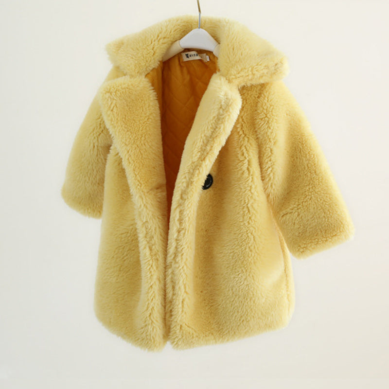 Big Kids Fur Coat In Autumn And Winter Coat Style: all-match Suitable age: middle and small children (3~8 years old, 100~140cm) Suitable season: winter, spring, autumn Collar type: suit collar Sleeve length: long sleeve Whether hooded: not hooded Thicknes