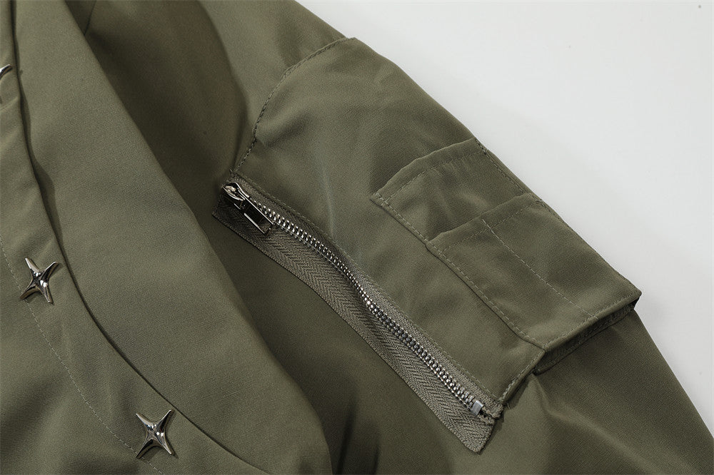 Fashion Metal XINGX Jacket Men Product information: Pattern: solid color Color: Army Green, Black Suitable for people: Youth Size: M,L,XL Fabric name: Cotton Applicable Gender: Male Size Information: Note: 1. Asian sizes are 1 to 2 sizes smaller than Euro