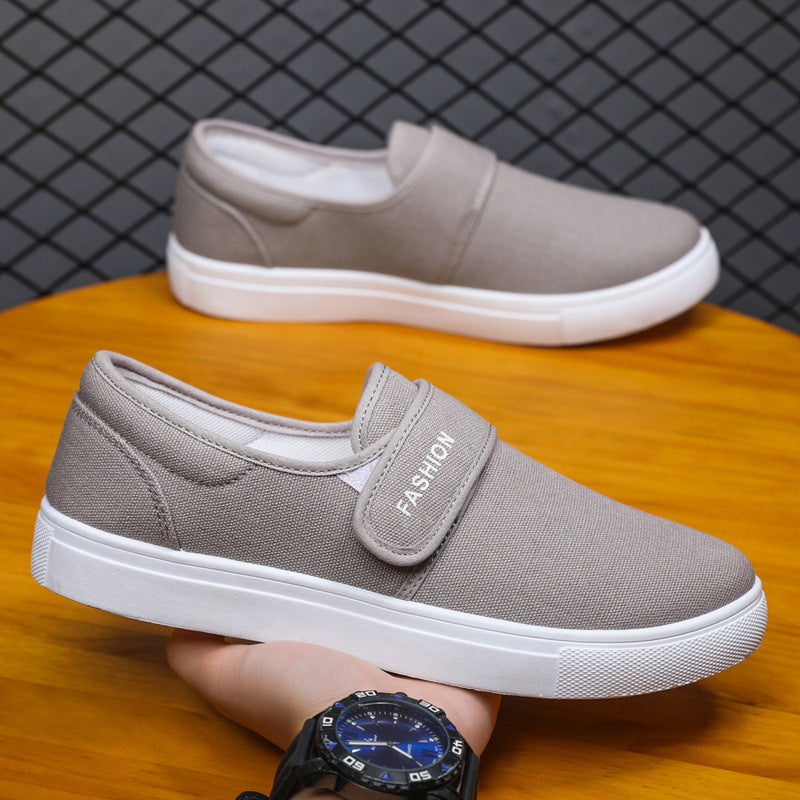 Canvas Flat Shoes Men Velcro Casual Sneakers Overview: Unique design, stylish and beautiful. Good material, comfortable feet. A variety of colors, any choice. Specification: Design style: Korean low-top Upper material: high quality canvas Sole material: P
