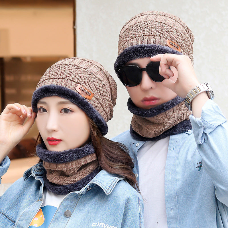 Warm And Thick Knitted And Velvet Autumn And Winter Cotton Hat Cold-proof Scarf Product information: Product category: knitted hat Applicable gender: neutral/male and female Material: Wool Style: all-match Weaving method: warp knitting Processing method: