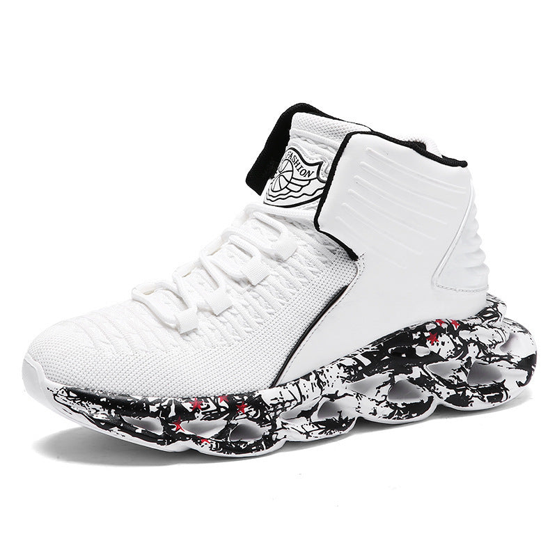 Basketball Shoes Blade Flying Woven Men's Shoes Wearing style: front tie Function: breathable, light, non-slip Inside material: mesh Applicable age: adult Applicable gender: male pattern: plain Outsole material: non-slip rubber Upper height: high Sole Mat