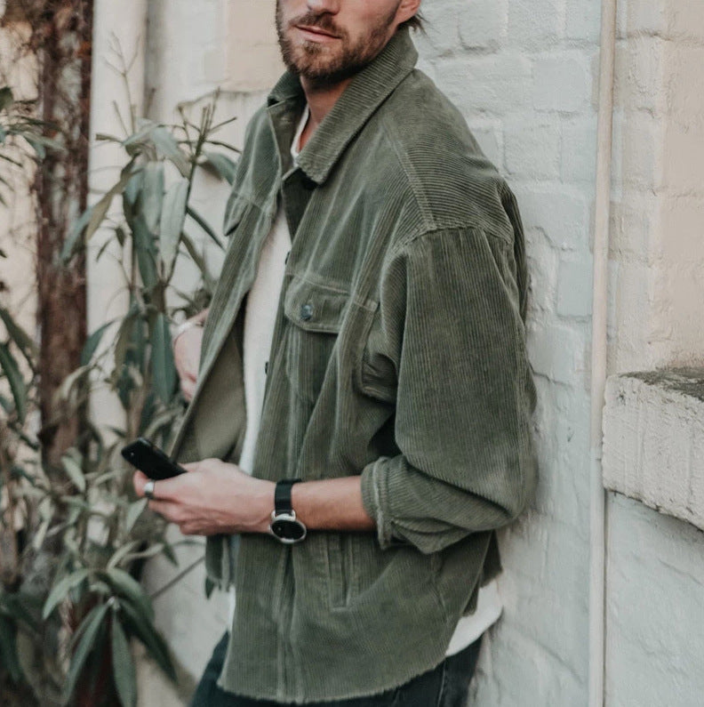 Punk style corduroy loose jacket men Product category: Jacket Placket: whether single-breasted hooded Fabric name: Corduroy Main fabric composition: polyester fiber (polyester) The content of the main fabric composition: 25 (%) Lining composition: polyest