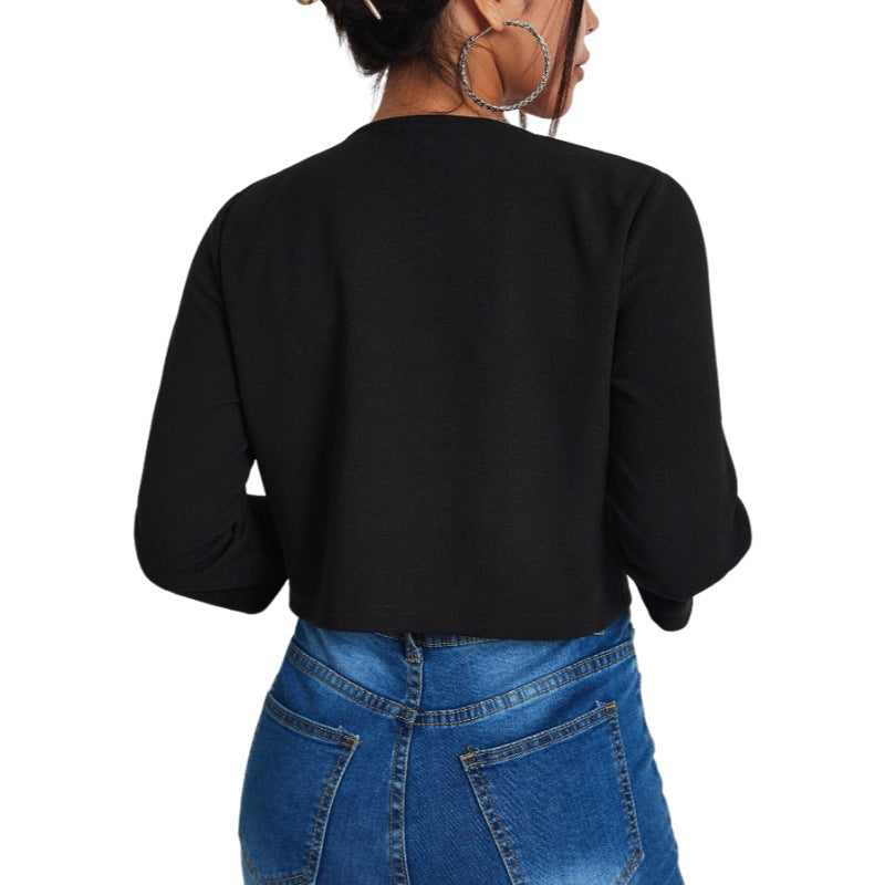Solid Color Slit Bomber Jacket Product information: Pattern: solid color Color: black, white Size: S,M,L,XL Version: slim fit Style type: temperament commute Popular elements: Buttons Thickness: medium Fabric name: Polyester Sleeve type: regular sleeve Ma
