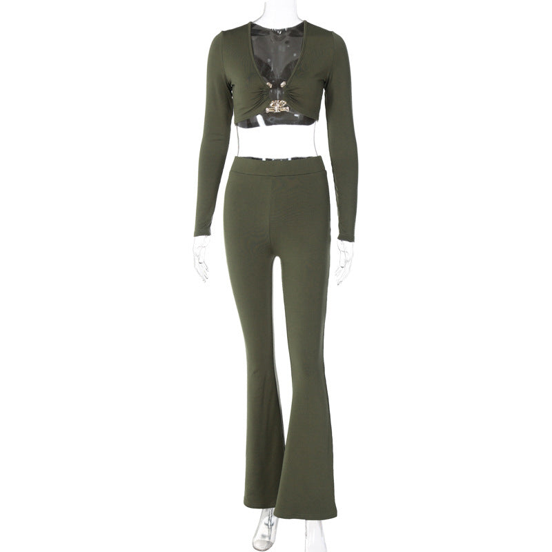 Ribbed Flare Pants Set Elevate your wardrobe with our Never Average Ribbed Flare Pants Set! Our two piece pants set is the perfect mix of practical and fashionable. The cropped top features a flattering V-neckline and looks great paired with the full leng