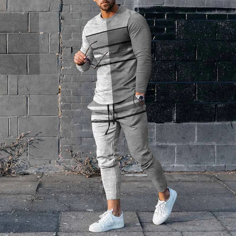 Men's Round Neck Striped Sweatshirt Suit Product Details: Length: trousers Top sleeve length: long sleeves Main fabric composition: polyester fiber (polyester) Content of main fabric components: 90 (%) Color: G5Z55, G5Z86, G5Z88, G5Z101, G5Z110, G5Z113, G