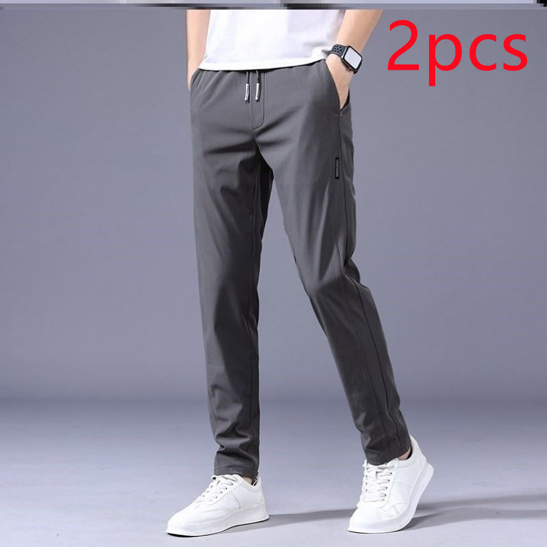 Drawstring Trousers Thin Casual Pants Korean Version Loose Straight Sweatpants Mens Clothing Product information: Style: Korean version Style: Basic Suitable season: Summer Fabric name: chemical fiber blended Applicable scenario: casual Elastic force: mic