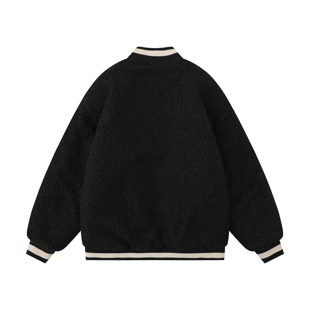 Lamb Wool Baseball Uniform Cotton Clothes Men Product information: Color: apricot, Black Suitable for people: Youth Size: M,L,XL Applicable scenarios: Leisure Main fabric composition: Polyester Fiber (polyester) Applicable Gender: Male Note: 1. Asian size