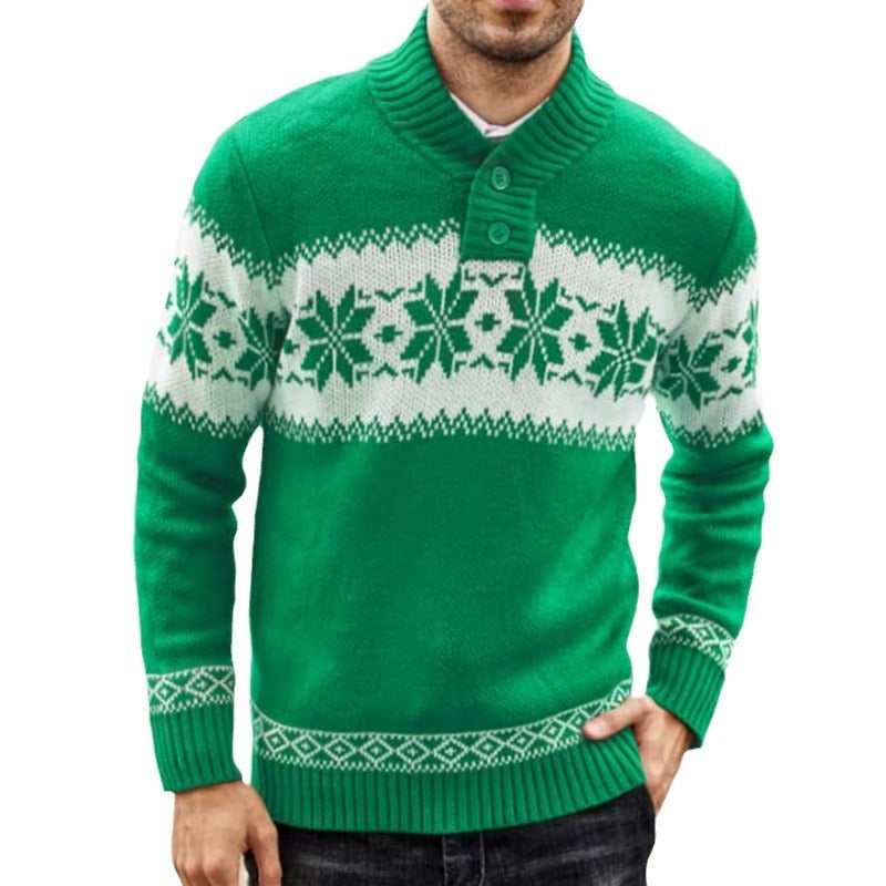 Men's Sweater Long Sleeve Christmas Jacquard Knitted Sweater Product information: Color: green Size: M,L,XL,2XL,3XL Style: pullover Thickness: thickening Fabric name: little lamb sunny Main fabric composition: Polyester Fiber (polyester) Applicable Gender