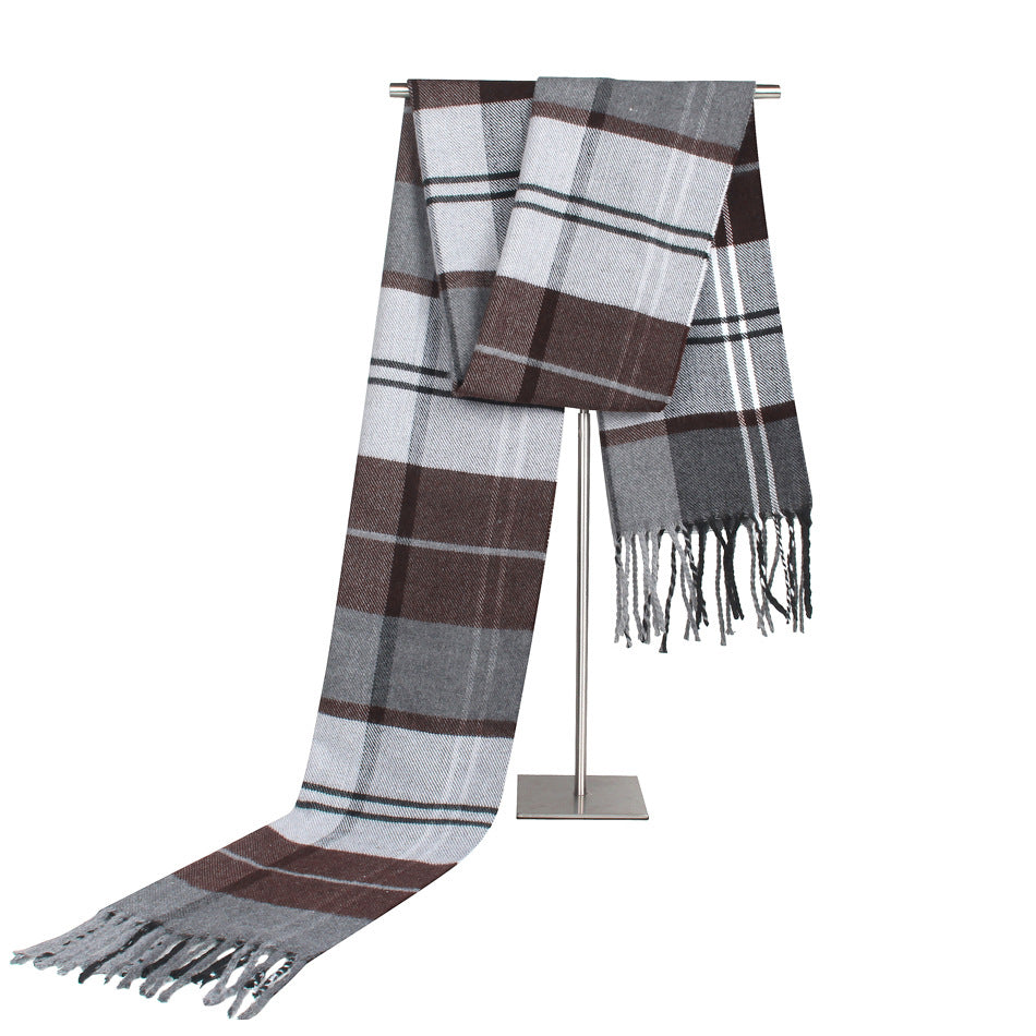 Man Scarf Male Middle-aged Student Product Information: Material: imitation cashmere Weaving method: plain weave Processing method: jacquard Popular elements: tassels Function keep warm Pattern: grid Style: extra long Width (CM): 30X190cm Style: European