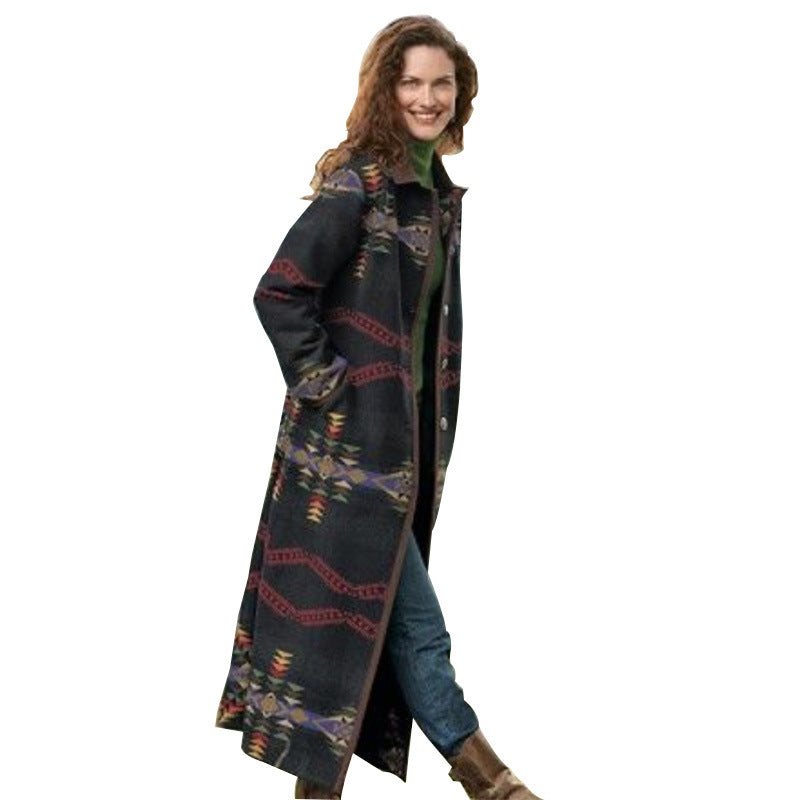 Fashion Printed British Style Lapel Long Trench Coat Product information: Pattern: Printing Color: Picture color Size: S,M,L,XL,2XL,3XL,4XL,5XL Version: Loose Sleeve type: regular sleeve Main fabric composition: Polyester (polyester fiber) Sleeve length: