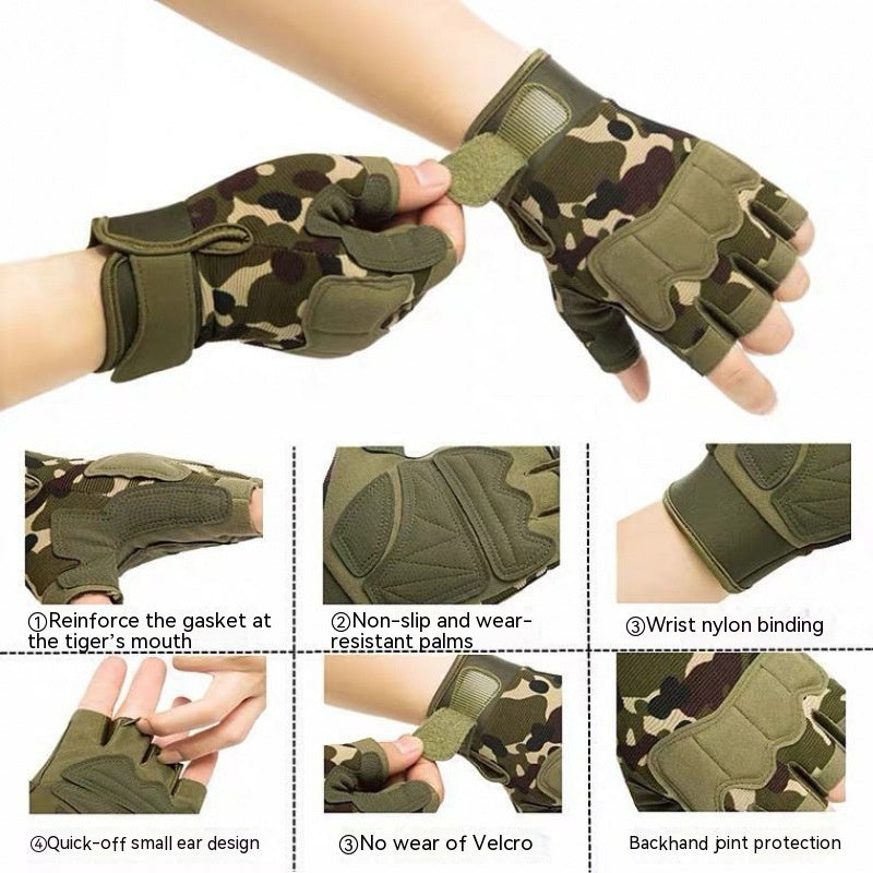 Men's And Women's Camouflage Short Finger Outdoor Sports Motorcycle Riding Gloves Product information: Treatment Process: Other Fabric name: Other Suitable season: Winter Style: mittens Style: none Size: Packing list: Gloves*1Pair Product Image: Men's And