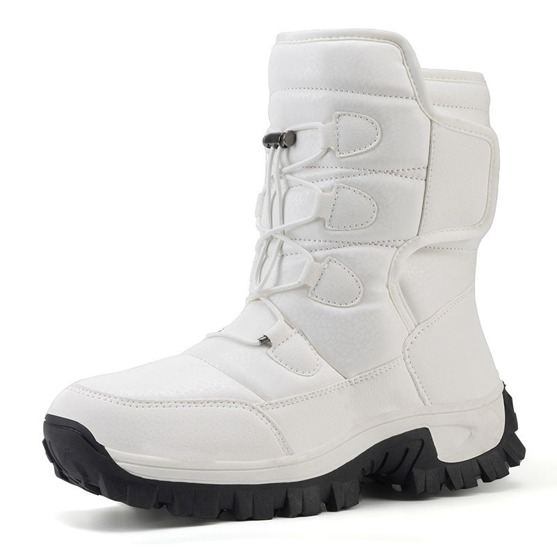 Men And Women Fleece-lined Warm Snow Boots Product information: Pattern: solid color Color: Black (male and female), Gray (male), White (female) Heel shape: flat heel Size: 36, 37, 38, 39, 40, 41, 42, 43, 44, 45, 46 Shoe Upper material: cotton cloth Appli