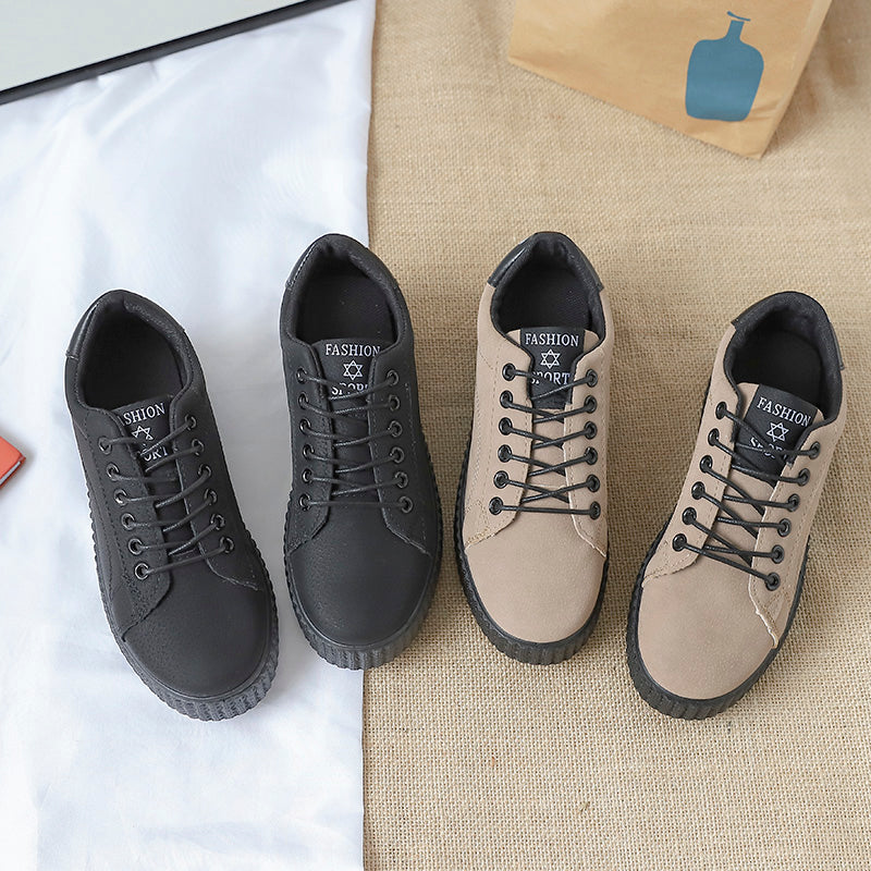 Women's Shoes Student Sports Thick Sole Shoes Product Information: Closed: lace-up Color classification: black khaki Toe style: round head With the bottom style: flat bottom Sole Material: Rubber Opening depth: deep mouth Help surface material: PU Shoe ma