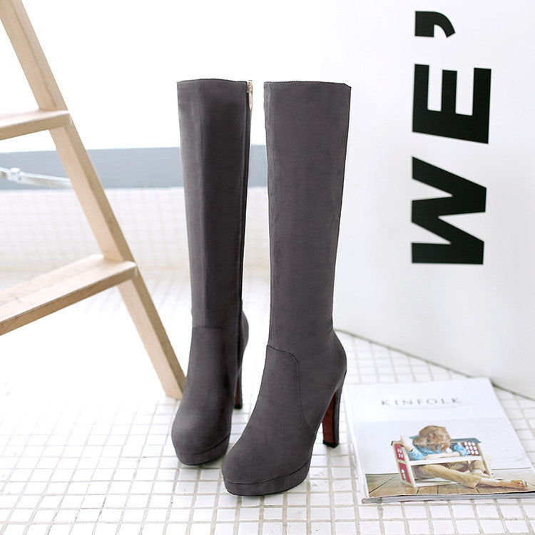 Plus Size Super Heels Suede Platform Side Zipper Product Information: Upper material: suede Sole Material: Rubber Applicable gender: female Pattern: plain Insole material: faux fur Inner material: cotton Boot inner material: artificial short plush Boot ma