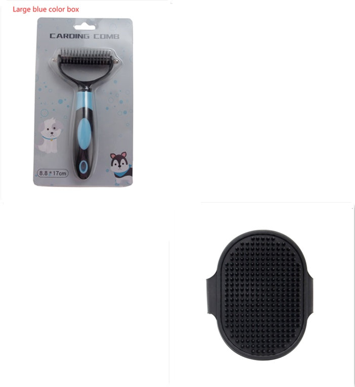 Pets Dematting Comb Pet Dog Cleaning Hair Removal Comb Product information: Material: Stainless steel Product Category: Comb brush Specifications: blue, red, large blue, large red Features: Work on stubborn carpets and tangles from one side, and then star