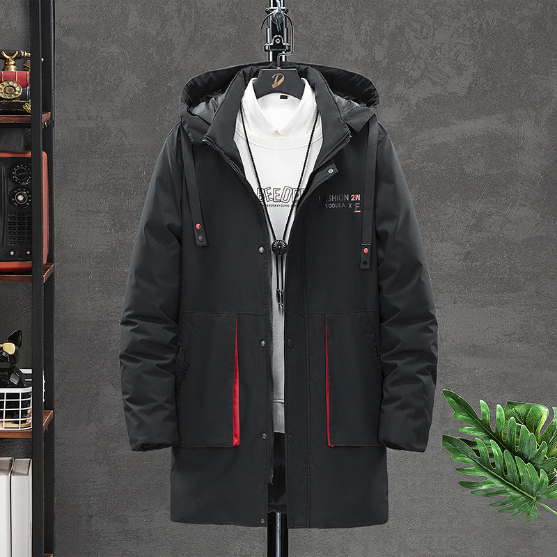 Men's Plus Thick Warm Windbreaker Mid-length Hooded Cotton Coat Product Information: Thickness: General Pattern: plain Main fabric composition: polyester fiber (polyester) The content of the main fabric ingredient: 100 (%) Lining composition: polyester fi
