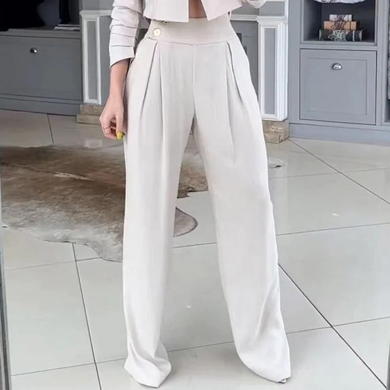 Women's Suit Autumn New Solid Color Loose Trousers Two-piece Set Product information: Pattern: Solid color Fabric name: Polyester Color:White Sleeve type: regular sleeve Pants length: trousers Main fabric composition: Polyester (polyester fiber) Size: S,M