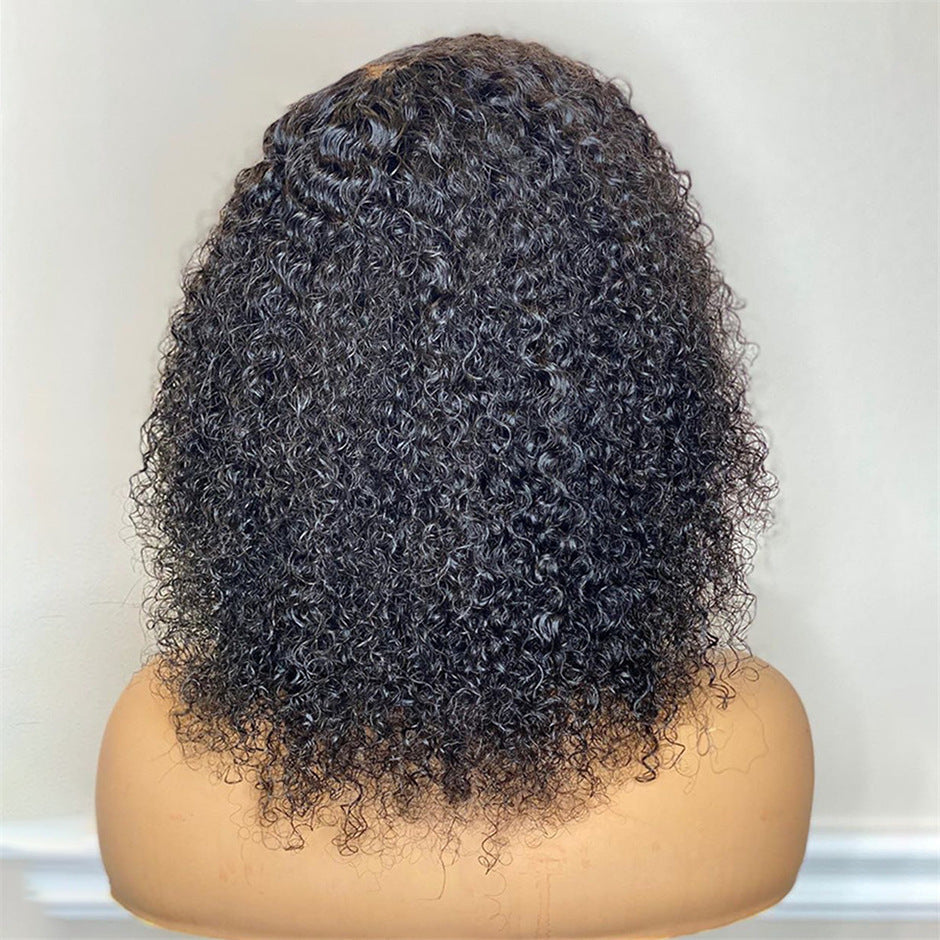 Kinky Curly Short Bob Lace Front Human Hair Wig Product information: Treatment Process: Mechanism Efficacy: hairdressing Color: natural color Model: 4B roll T-type hair cover Applicable people: Ladies Hair material: Human hair Applicable skin color: any s