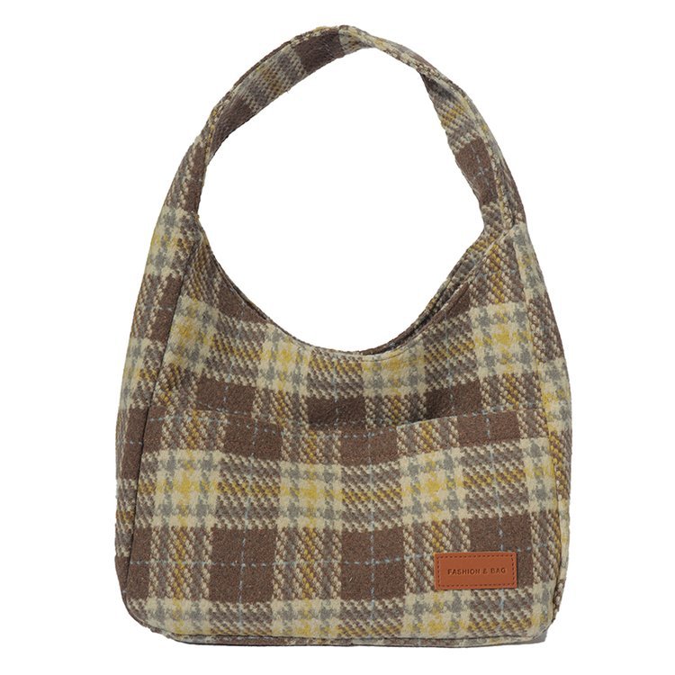 New Plaid Retro Large Capacity Bag For Women Product information: Lining texture: polyester cotton Applicable scenario: Daily configuration Color: khaki, black, green striped brown Outer bag type: Sandwich pocket Hardness: medium Material: Woolen Suitcase