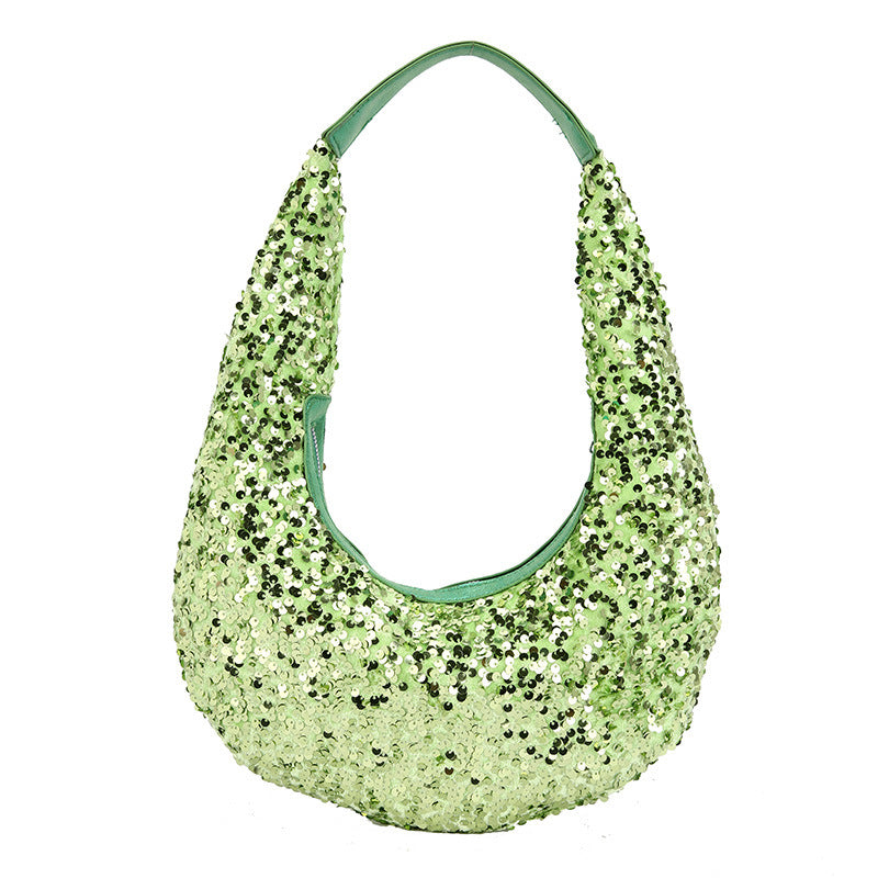 New Dinner All-match Sequins Handbag Product information: Lining texture: Polyester Applicable scenario: Daily configuration Color: white, silver, black, Rose, Orange, Green Outer bag type: Sandwich pocket Hardness: soft Material: PU Suitcase shape: U-sha