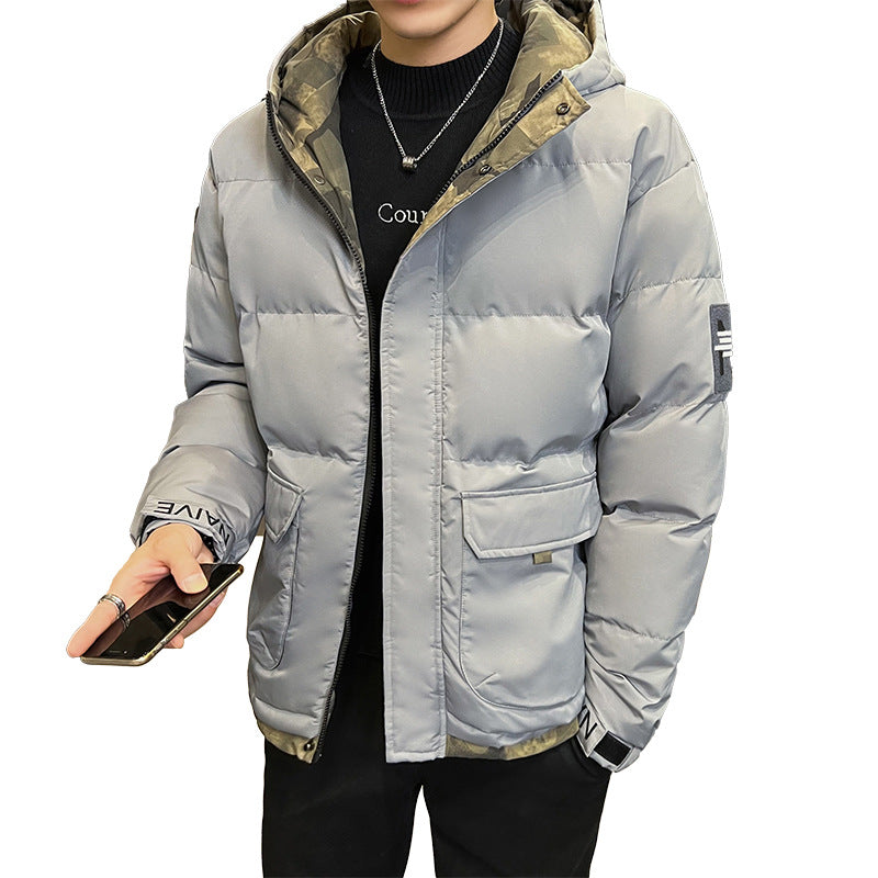 Hooded Cotton-padded Coat Men's Down Product information: Color: black, khaki, light blue Size: M,L,XL,2XL,3XL,4XL,5XL Version: Loose Style: Cardigan Thickness: thickening Main fabric composition: Polyester Fiber Note: 1. Asian sizes are 1 to 2 sizes smal