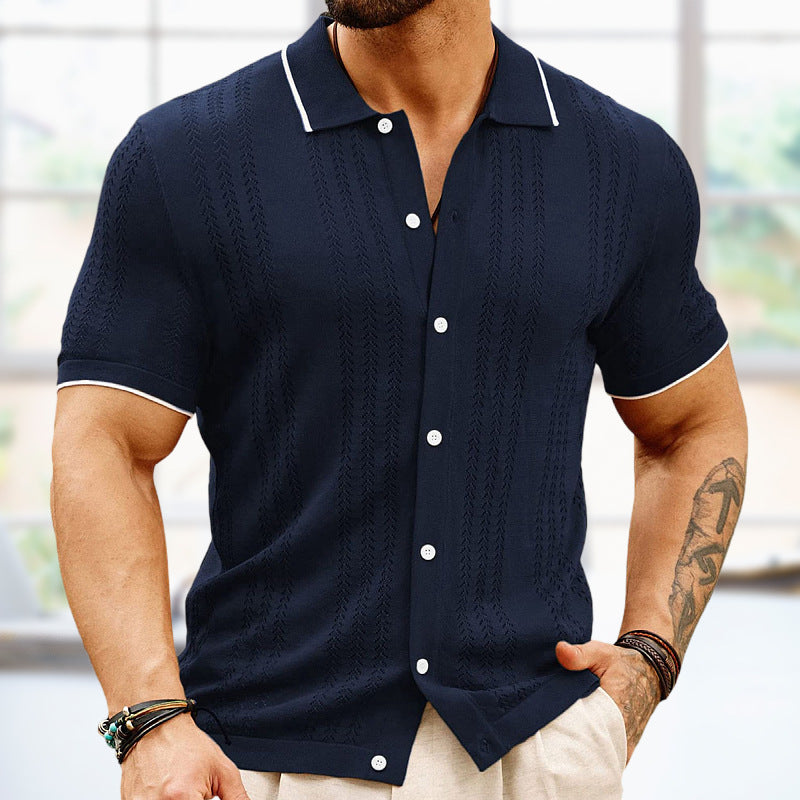 Short-sleeved Polo Shirt Summer Button Lapel Top Fashion Business Men's Clothing Overview: Unique design, stylish and beautiful. Good material, comfortable wear. A variety of colors, any choice. Product information: Pattern: solid color Details of clothin