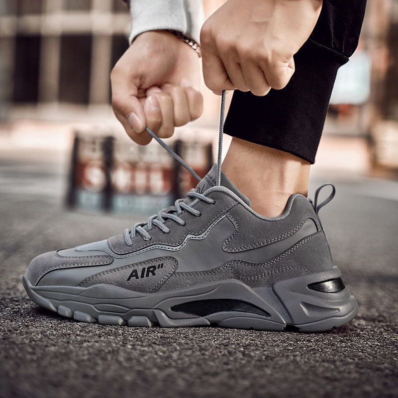 Dad Shoes Men's Spring Korean Style Trendy Running Product information: Pattern: color matching Applicable sports: Universal Lining material: Mesh Color: black and gray leather surface, dark gray leather surface Size: 34, 35, 36, 37, 38, 39, 40, 41, 42, 4