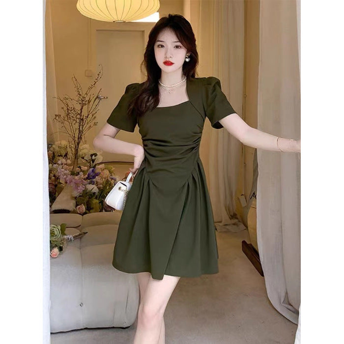 Summer New French Style Temperament Hepburn Style Dress Ladies Product information: Skirt-type: A- line skirt Color: black, green Size: S,M,L,XL,2XL Style type: temperament commute Style: Basic Fabric name: Polyester Fiber Style: Elegant style Craft: coll