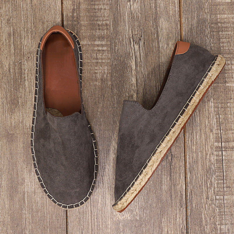 Men's Straw Woven Hemp Rope Shoes Fisherman Slip-on Canvas Shoes Product information: Lining material: cloth Toe holder shape: round head Color: black, blue, gray Upper height: low top Shoe Upper material: Suede Heel height: flat heel Size: 38, 39, 40, 41