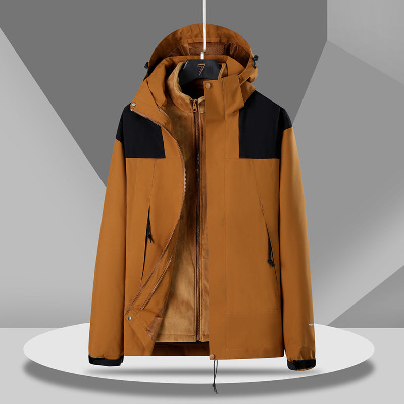 Outdoor Shell Jacket Three-in-one Detachable Jacket Product information: Color: black, ivory white, pink, light green, Snow White, Snow Mountain Gray, caramel Suitable for people: Youth Size: S,M,L,XL,2XL,3XL,4XL,5XL Lining component content: 100% Thickne