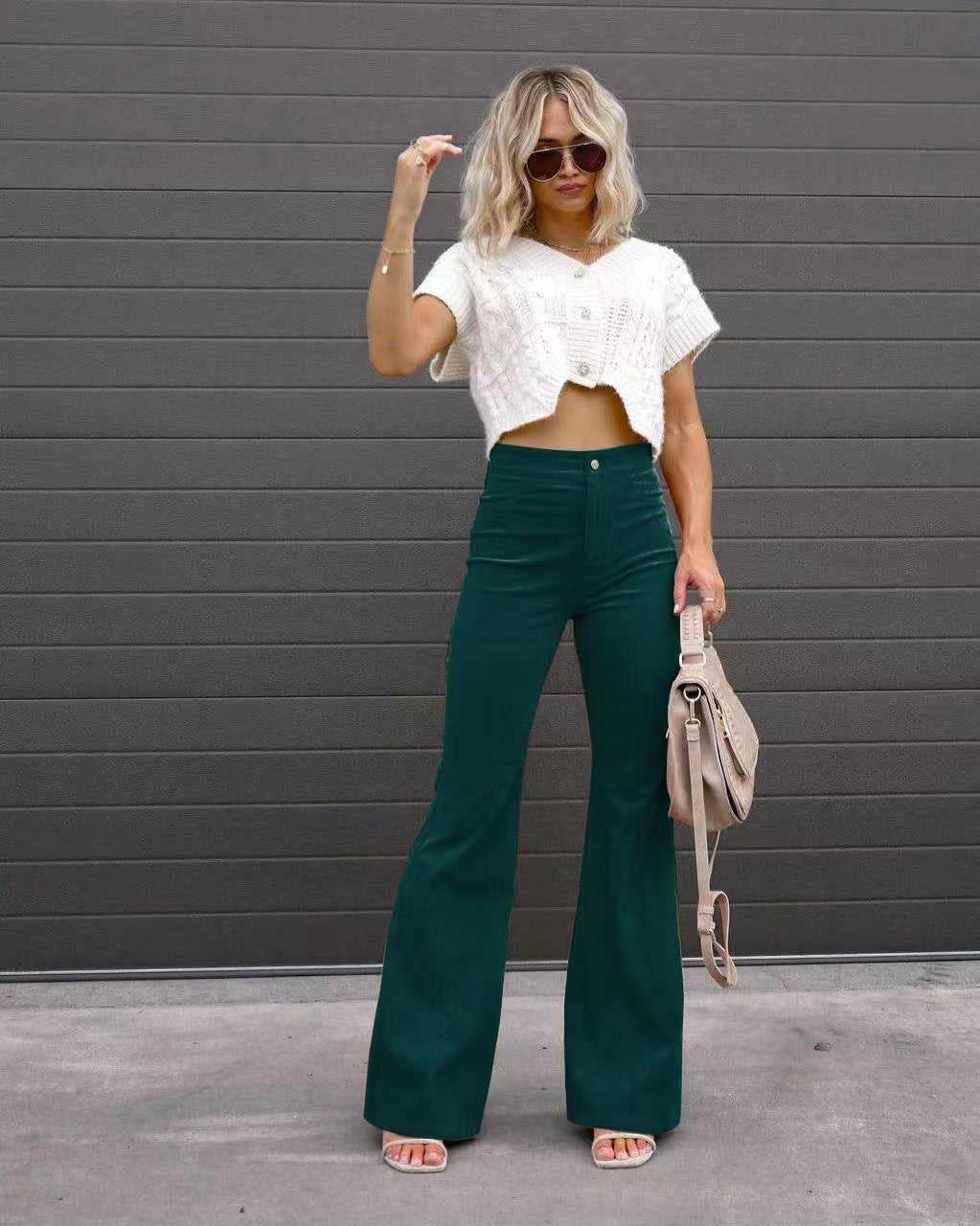 Solid Color Mid-waist Slim-fit Micro Flared Pants Corduroy Product information: Color: Orange, khaki, Brown, wine red, black, blue, gray, dark khaki, Green Elasticity: Micro elasticity Pants length: trousers Waist Type: Mid waist Size: S,M,L,XL,XXL,XXXL S