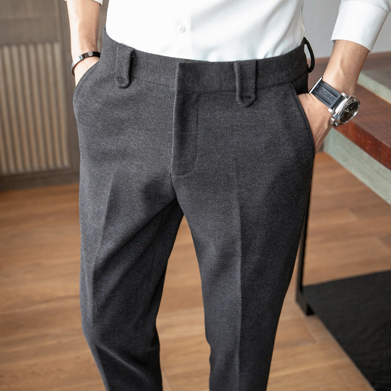 Slim-fit Thickened Autumn And Winter Wool Small Suit Pants Product information: Color: gray, black, 106 Black, 106 Gray, 103 black, 103 Gray, 102 Black, 102 khaki, 102 Gray Size: 28 can wear 45.00 kilograms-50.00 kilograms, 29 can wear 50.00 kilograms-55.