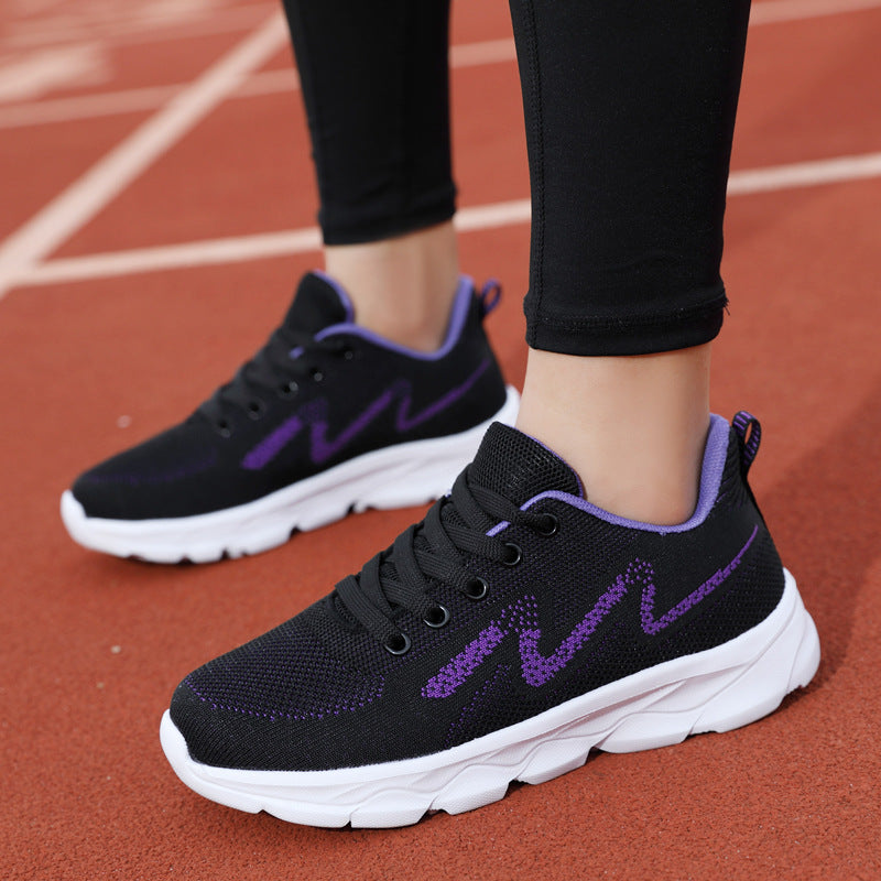 All Black Sneaker Women's Lightweight Mesh Breathable Casual Soft Bottom Running Shoes Product information: Pattern: solid color Applicable sports: Universal Lining material: Mesh Color: white, black, black and purple Upper height: low top Heel height: mi