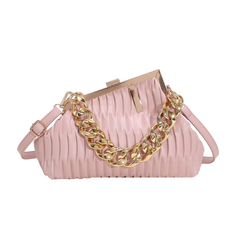 Ins Thick Chain Portable Crossbody Shoulder Small Square Bag Product information: Lining texture: Polyester Pattern: geometric pattern Color: white, khaki, green, blue, black, pink Material: PU Popular elements: Folding Lifting parts: soft width Upper wid