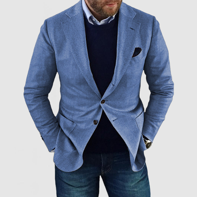 Men's Jacket Commute Leisure Printed Double Button Suit Jacket Product information: Pattern: solid color Pocket Style: bag cover seam pocket Size: S,M,L,XL,XXL,XXXL Style: slim fit Main fabric composition: Polyester Fiber Size: Unit:CM Note: 1. Asian size