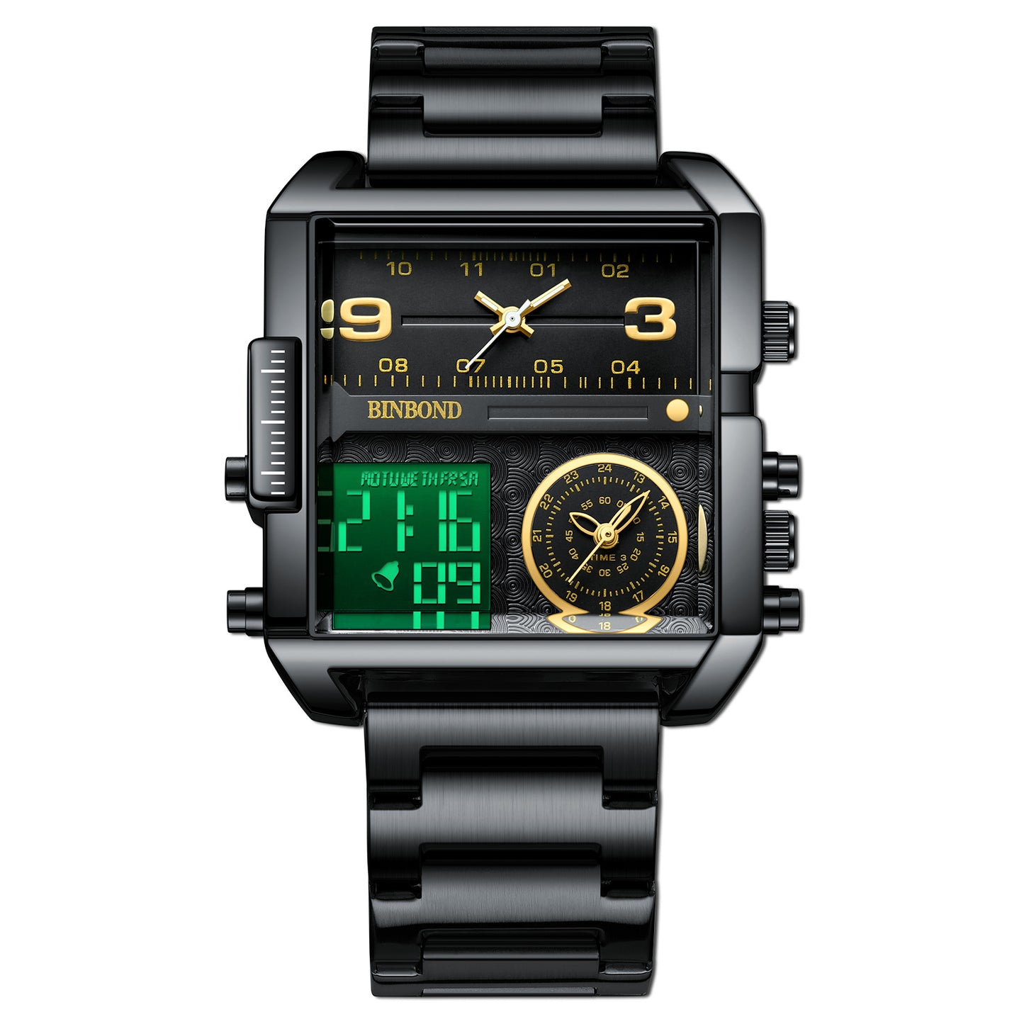 Men's Fashion Large Dial Multi-functional Sports Quartz Watch Product information: Watch Movement: multifunctional quartz movement Watch diameter: 45X42mm Watch thickness: 13mm Strap width: 24mm Strap length: 260mm Watchcase material: Alloy Strap material
