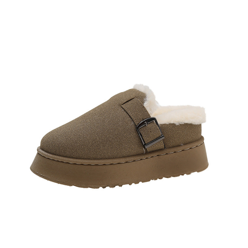 Platform Cotton Shoes Women's Winter New Outdoor Product information: Pattern: solid color Lining material: artificial velboa Applicable sports: Universal Color: black, maroon, Antelope Brown Upper height: low top Heel height: flat heel Heel shape: Platfo