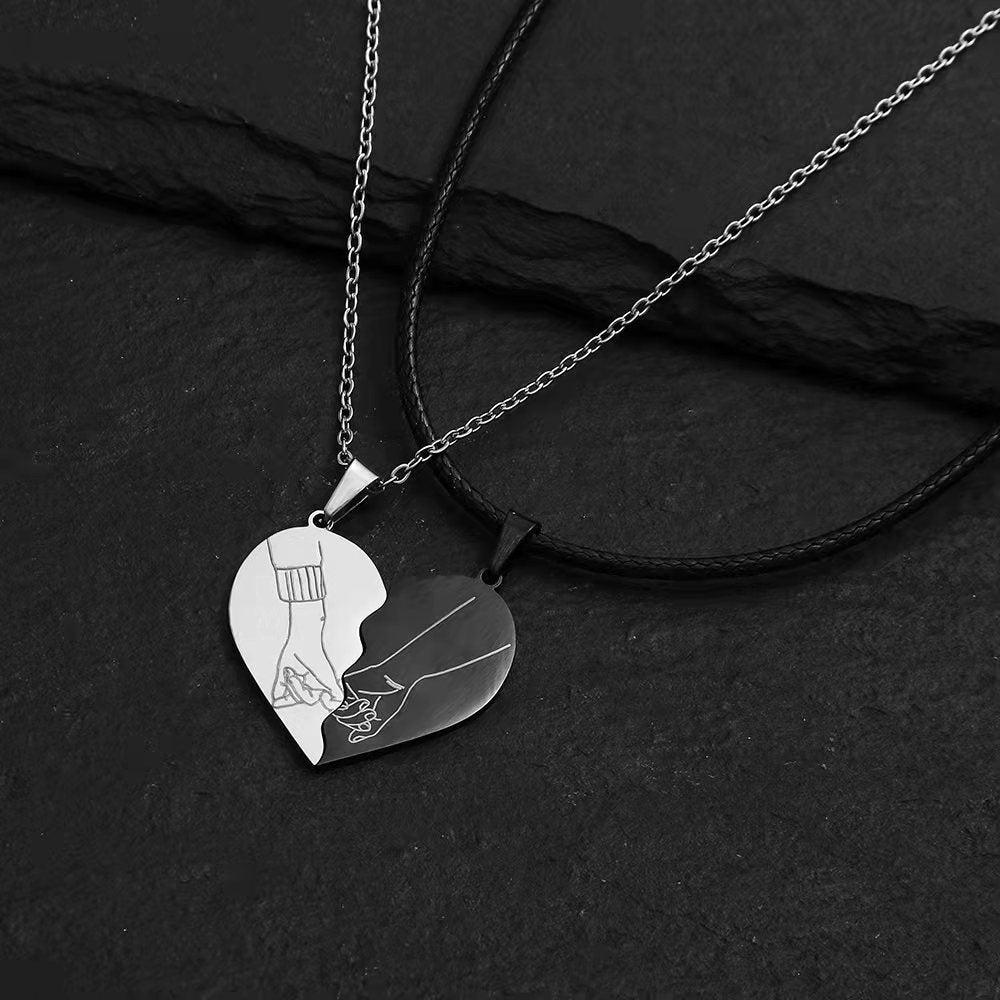 Simple Black And White Heart-shaped Multi-part Clavicle Chain Product information: Treatment Process: Electroplating Color: N1 Material: Stainless steel Shape: Geometric Popular elements: None Style: Cartoon Packing list: Necklace X1 Product Image: Simple